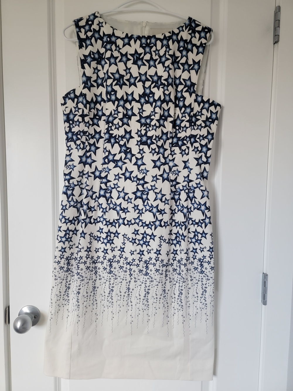 Lands' End Navy Star Print Sleeveless Sheath Dress on White - Picture 2 of 5